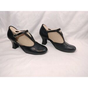 Capezio Made in Italy Black Leather T-Strap Ballroom Dance Shoes